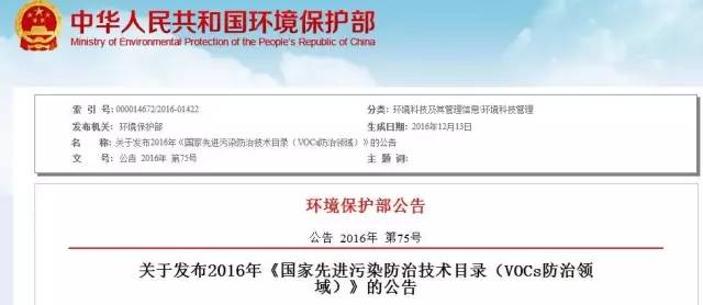 環(huán)保部發(fā)布18項VOCs污染防治先進技術(shù),鼓勵推廣應(yīng)用 環(huán)保部發(fā)布18項VOCs污染防治先進技術(shù),鼓勵推廣應(yīng)用